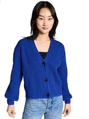Scotch & Soda Royal Blue Ribbed V-Neck Button Cardigan - S